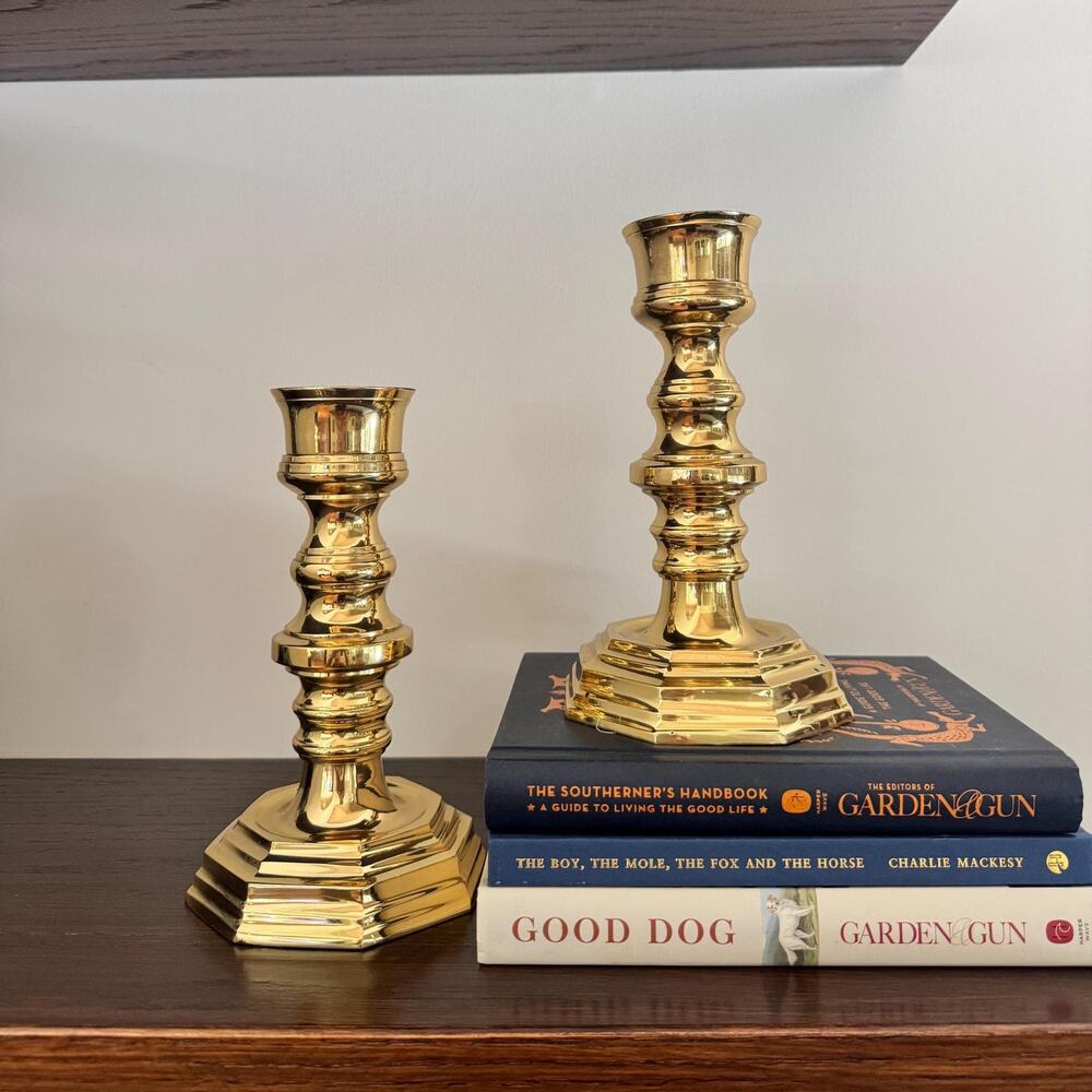 Vintage 1990s Pair Solid Brass Beehive Candleholders (2)
